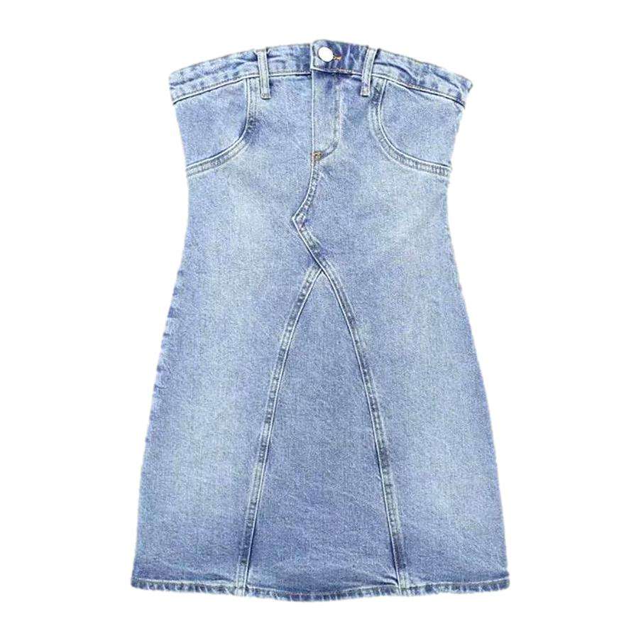 Vestido vaquero sin tirantes con lavado claro