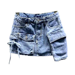 Irregular cargo pocket denim skirt