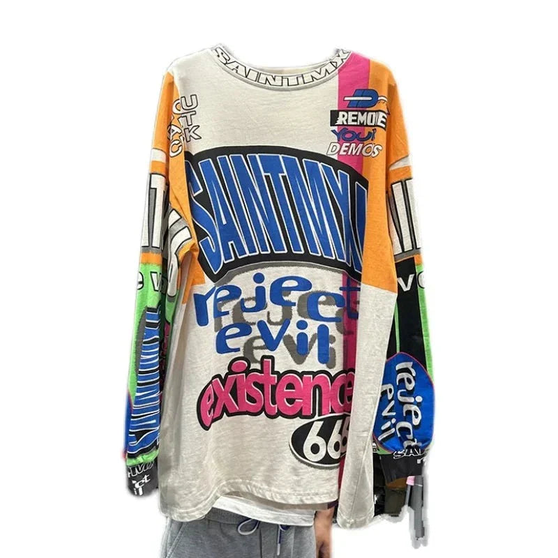 Letter Printed Cotton T Shirts for Women Fashionable Long Sleeve