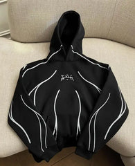 Sudadera con capucha extragrande negra con estampado gráfico de rayas