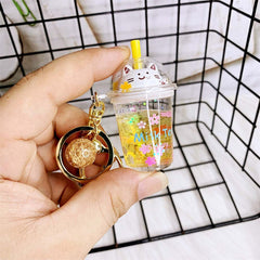 Kawaii Cat Milk Tea Cup Keychain