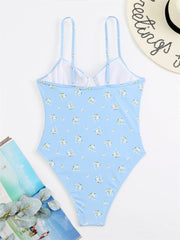 Olive Floral Print Underwired One Piece Swimsuit - Blue
