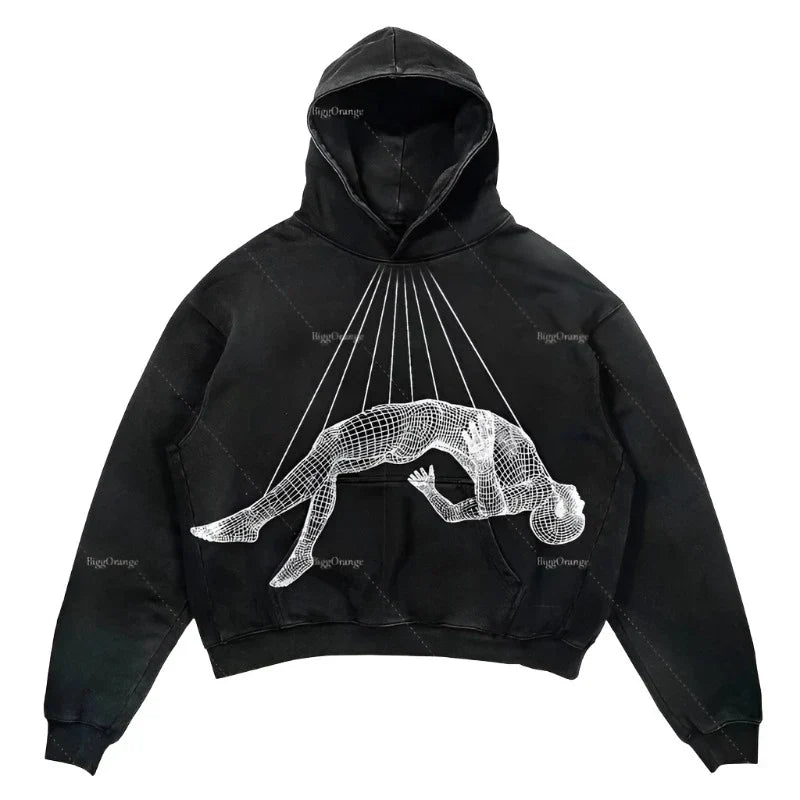 Sudadera con capucha gótica negra extragrande con gráfico para mujer