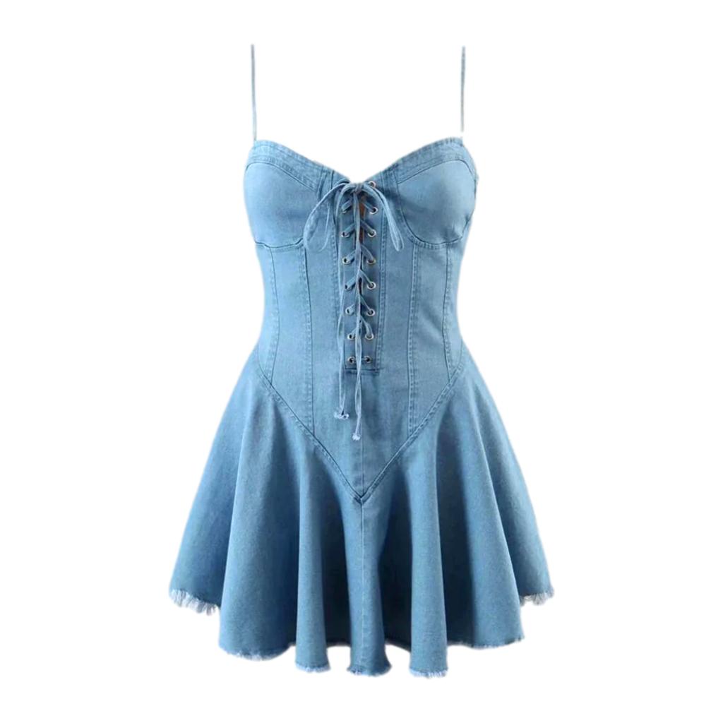Vestido vaquero de lavado claro sin mangas para mujer