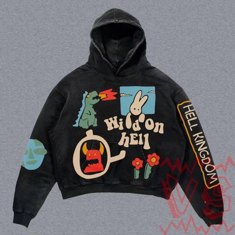 Sudadera con capucha gótica negra extragrande con gráfico para mujer