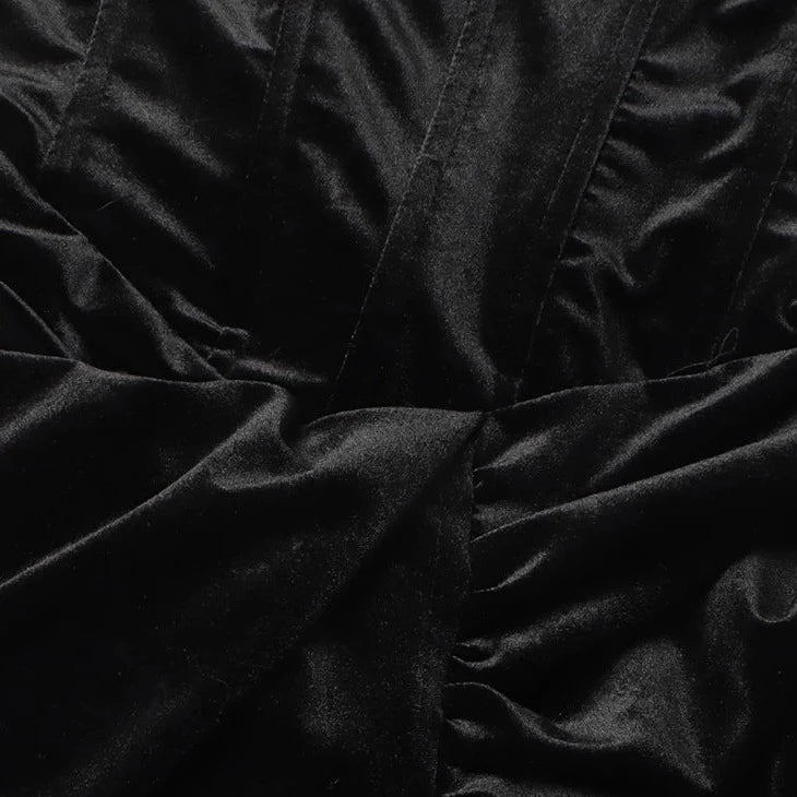 Schwarzes MIDI-Kleid mit langen Korsettärmeln und Schlitz vorn