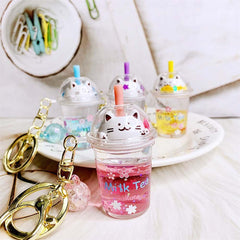 Kawaii Cat Milk Tea Cup Keychain