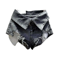 Shorts vaqueros desgastados con cuello y cintura