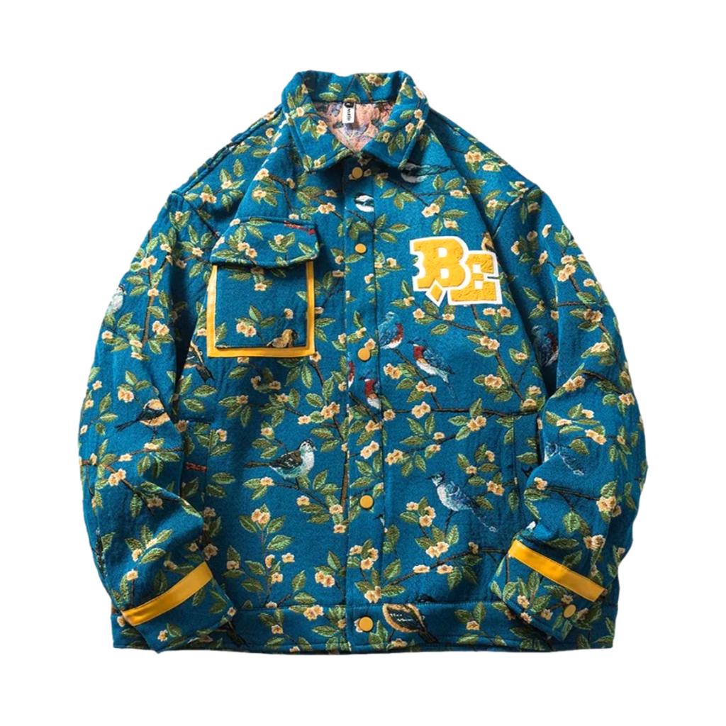 Chaqueta vaquera con bordado floral amarillo