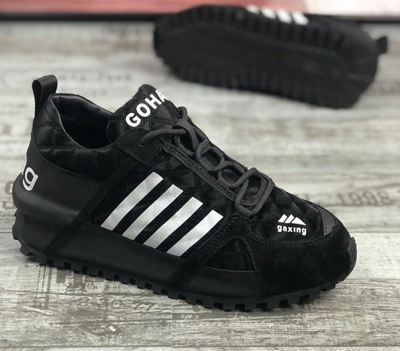 Unisex Bubuk Loafer Sneakers aus dickem Spaltleder mit überkreuzten Schnürsenkeln