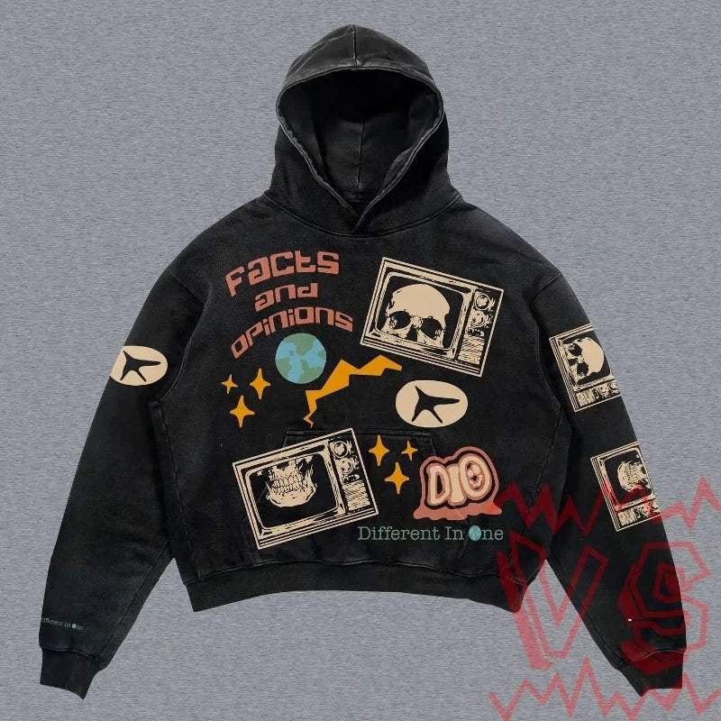 Sudadera con capucha gótica negra extragrande con gráfico para mujer