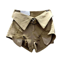 Shorts vaqueros desgastados con cuello y cintura