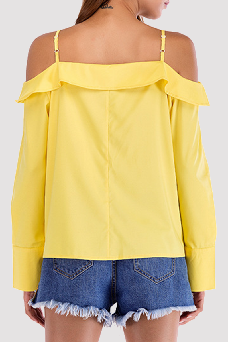 Solid Buckle Flounce Off the Shoulder Tops(4 colors) Sai Feel