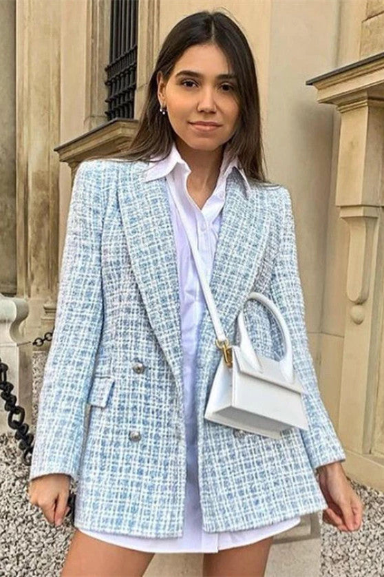 Tweed Blazer Vintage Zweireihiger Mantel