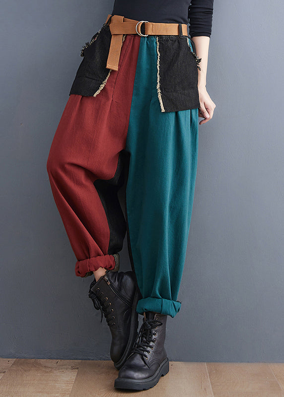 Streetwear Colorblock Taschen Patchwork Baumwoll-Denim Harm Pants