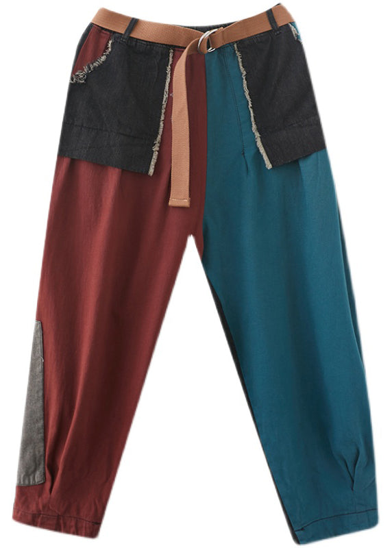 Streetwear Colorblock Taschen Patchwork Baumwoll-Denim Harm Pants