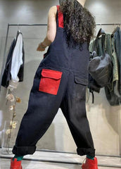 Stilvolle Colorblock-Jumpsuits mit Spaghettiträgern aus zerrissenem Denim