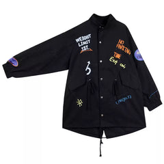 Moderner schwarzer Peter-Pan-Kragen, Reißverschluss, langärmliger Denim-Trenchcoat