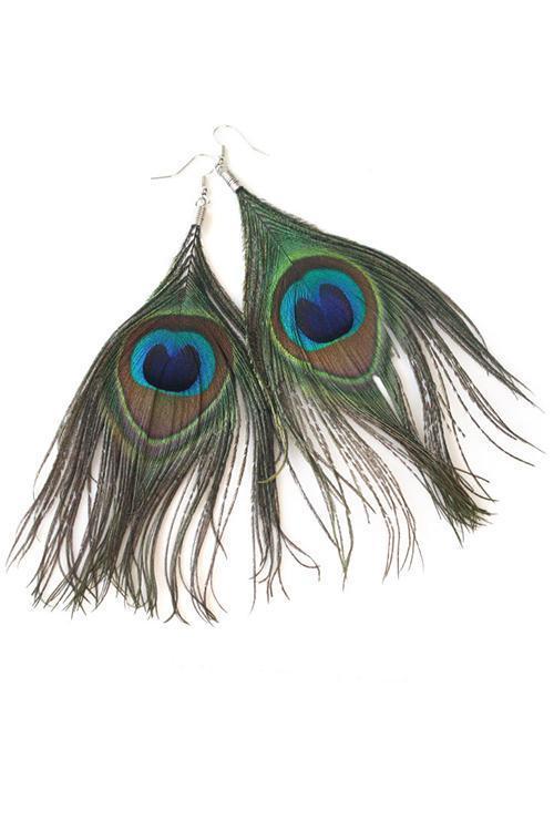 Pendiente de pluma de pavo real