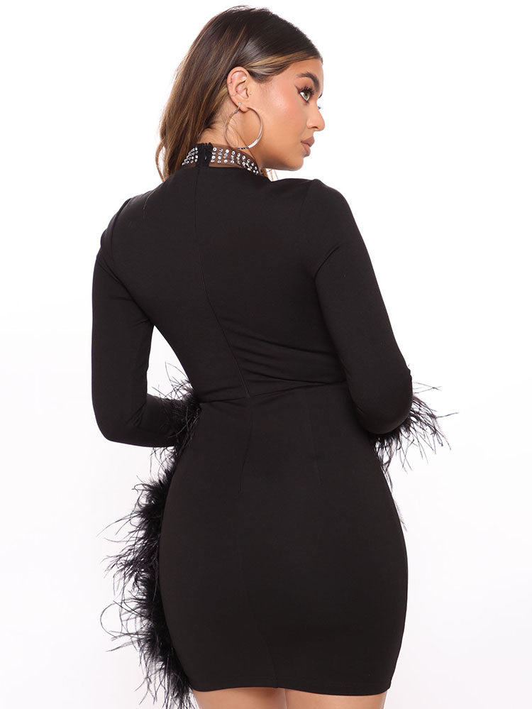 Minikleid mit Strass-Feder