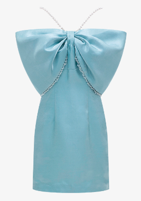 Minikleid mit Schleifenverzierung und Trägern in Himmelblau