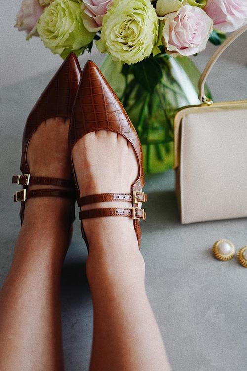 Point Toe Strap Flats
