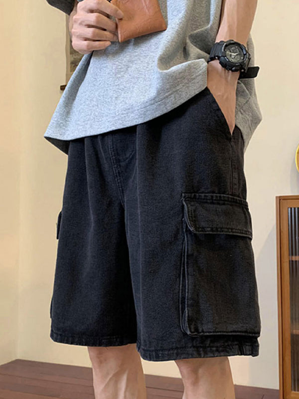 Herren-Cargo-Jeansshorts mit verwaschener Optik und lockerer Passform