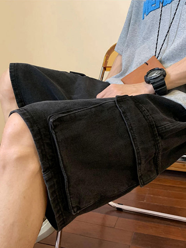 Herren-Cargo-Jeansshorts mit verwaschener Optik und lockerer Passform
