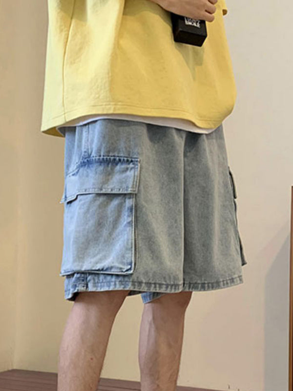 Herren-Cargo-Jeansshorts mit verwaschener Optik und lockerer Passform