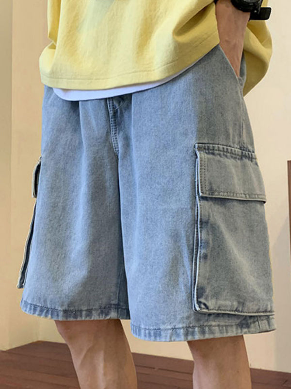 Herren-Cargo-Jeansshorts mit verwaschener Optik und lockerer Passform