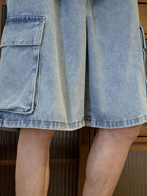 Herren-Cargo-Jeansshorts mit verwaschener Optik und lockerer Passform