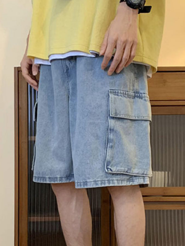 Herren-Cargo-Jeansshorts mit verwaschener Optik und lockerer Passform