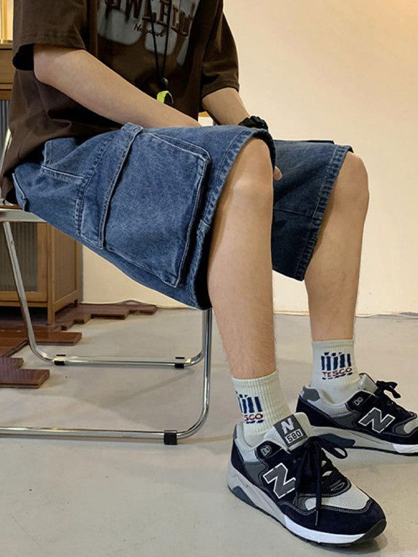 Herren-Cargo-Jeansshorts mit verwaschener Optik und lockerer Passform