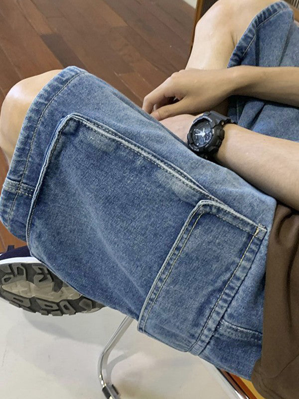 Herren-Cargo-Jeansshorts mit verwaschener Optik und lockerer Passform