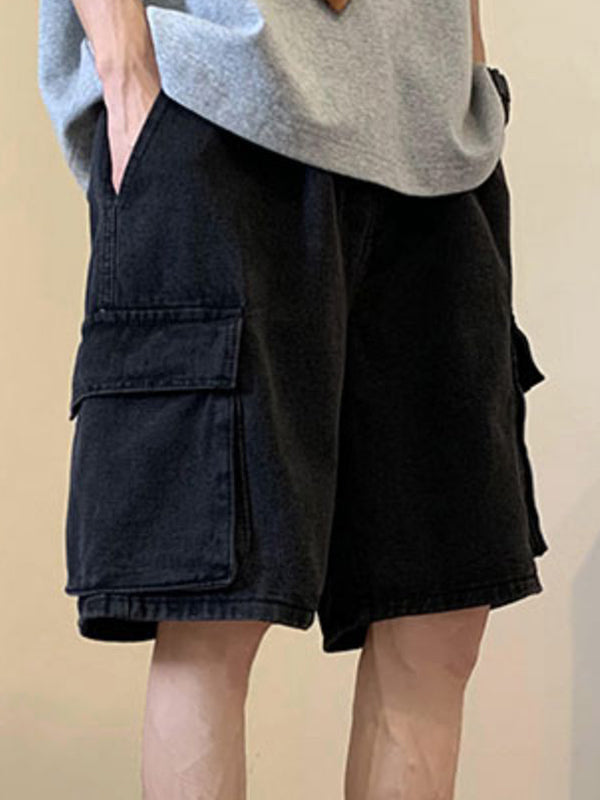Herren-Cargo-Jeansshorts mit verwaschener Optik und lockerer Passform