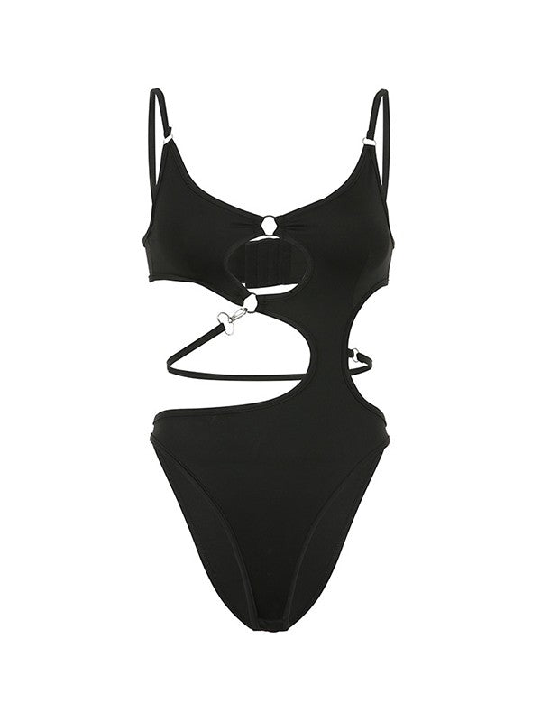 Schwarzer Camisole-Bodysuit mit O-Ring-Ausschnitt