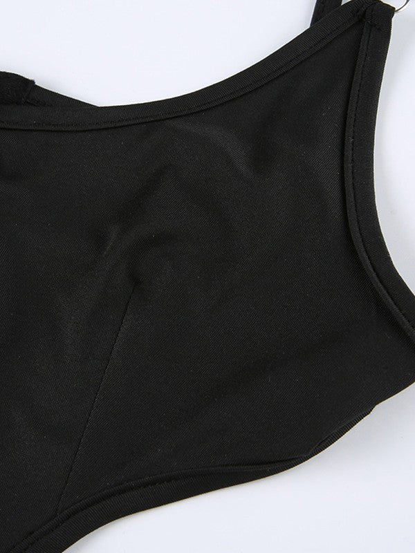Schwarzer Camisole-Bodysuit mit O-Ring-Ausschnitt