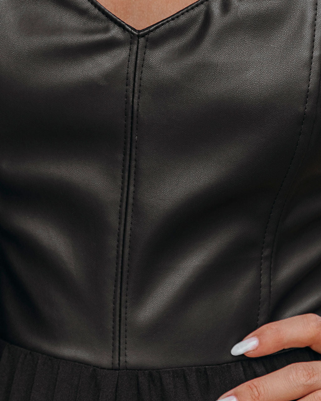 Vip Strapless Faux Leather Pleated Jumpsuit Ins Street