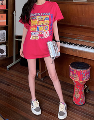 Rotes, farbenfrohes, lockeres T-Shirt mit Las Vegas West-Print