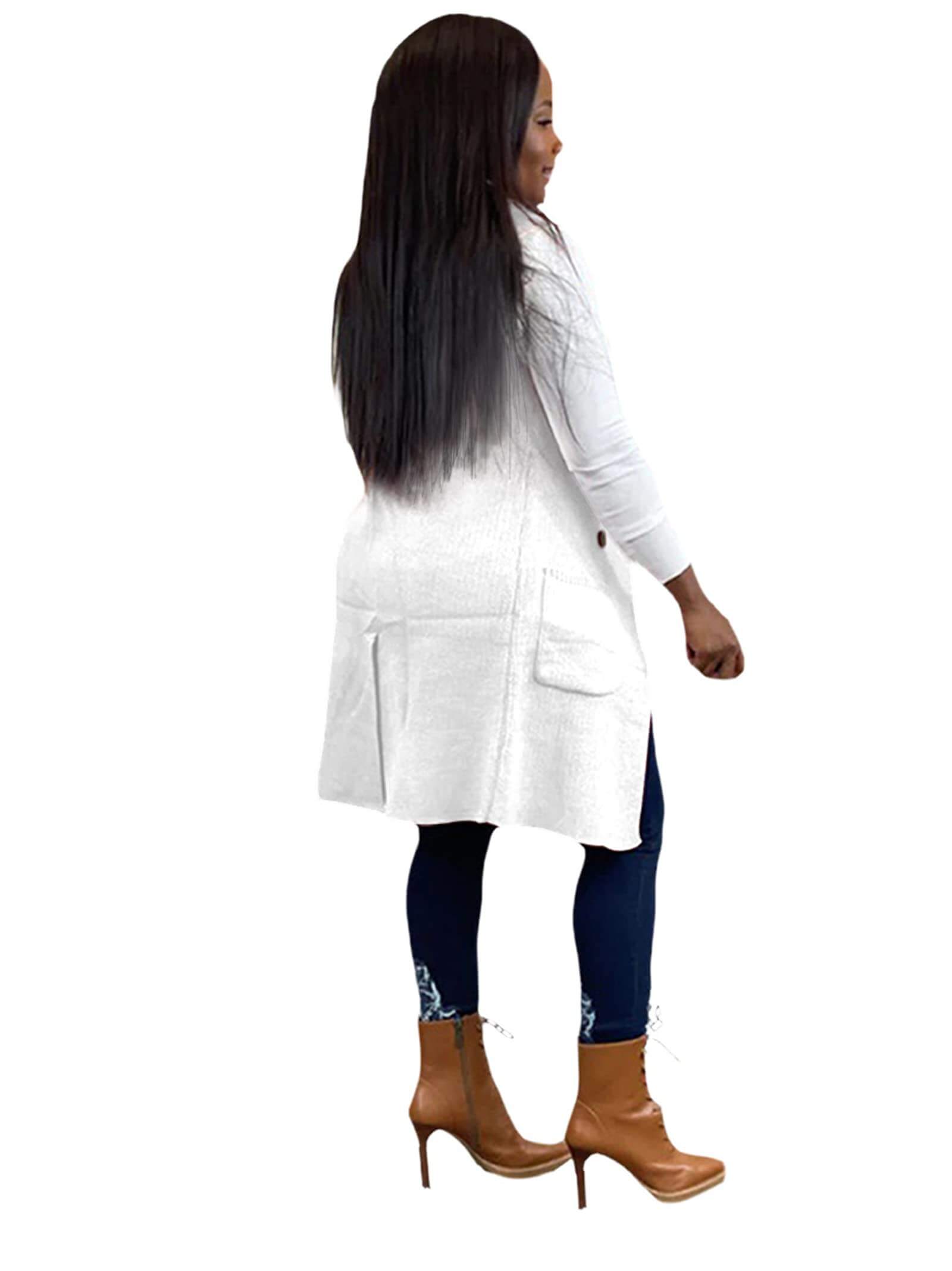Chaquetas de botones sin mangas con solapa de color sólido