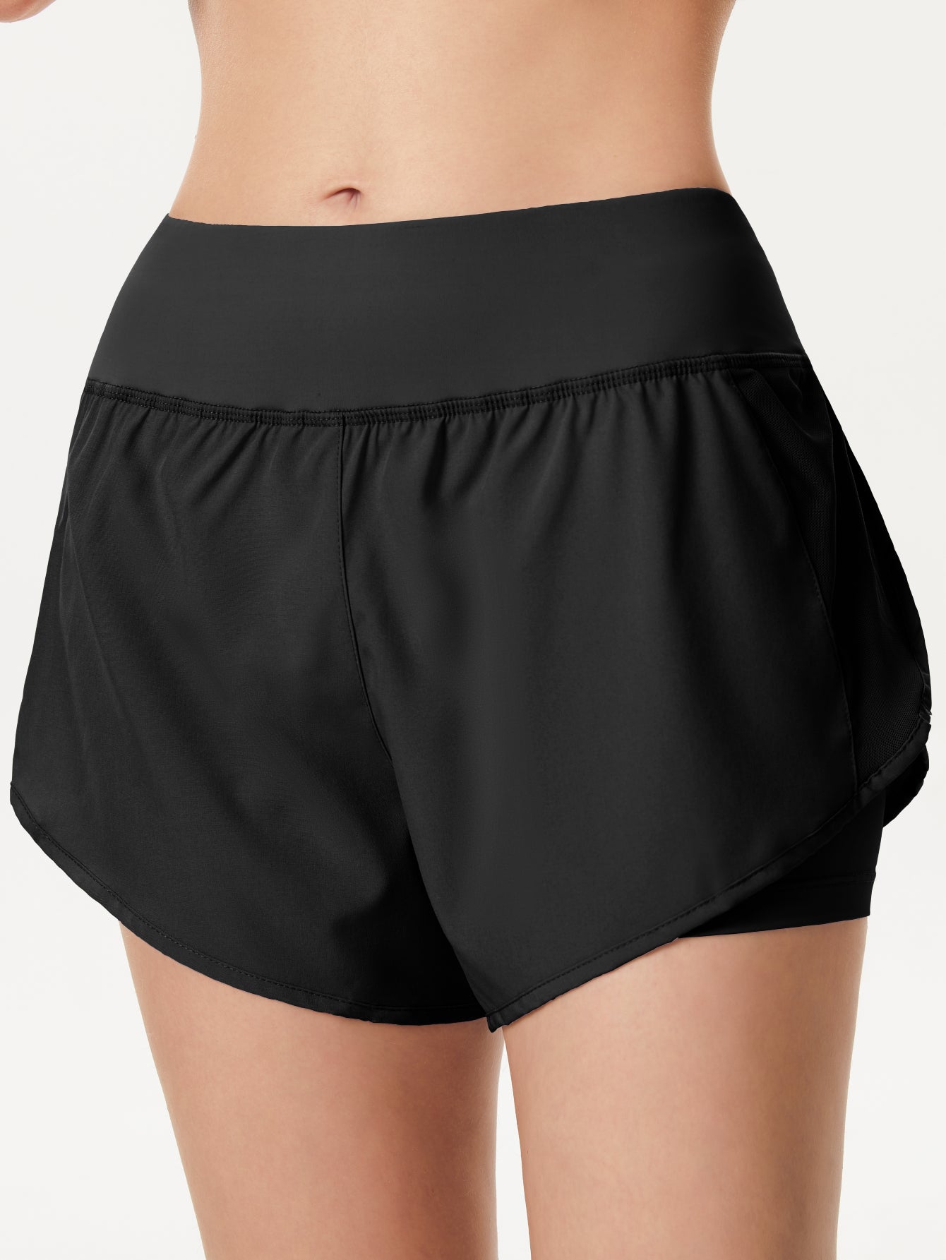 Pantalones cortos deportivos informales de doble capa con cintura elástica y bolsillos laterales para mujer, pantalones cortos deportivos 2 en 1 para yoga y correr, talla SL