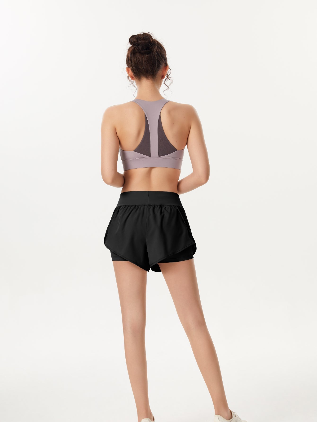 Pantalones cortos deportivos informales de doble capa con cintura elástica y bolsillos laterales para mujer, pantalones cortos deportivos 2 en 1 para yoga y correr, talla SL