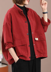 Rote Patchwork-Jeansjacken mit Taschen