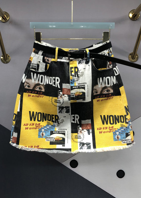Yellow Street – Jeansrock mit Patchwork-Grafiktaschen