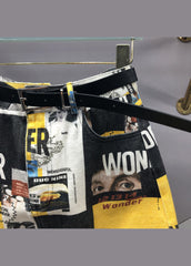 Yellow Street – Jeansrock mit Patchwork-Grafiktaschen