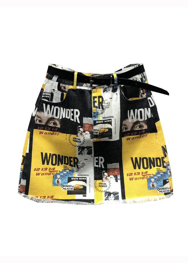 Yellow Street – Jeansrock mit Patchwork-Grafiktaschen