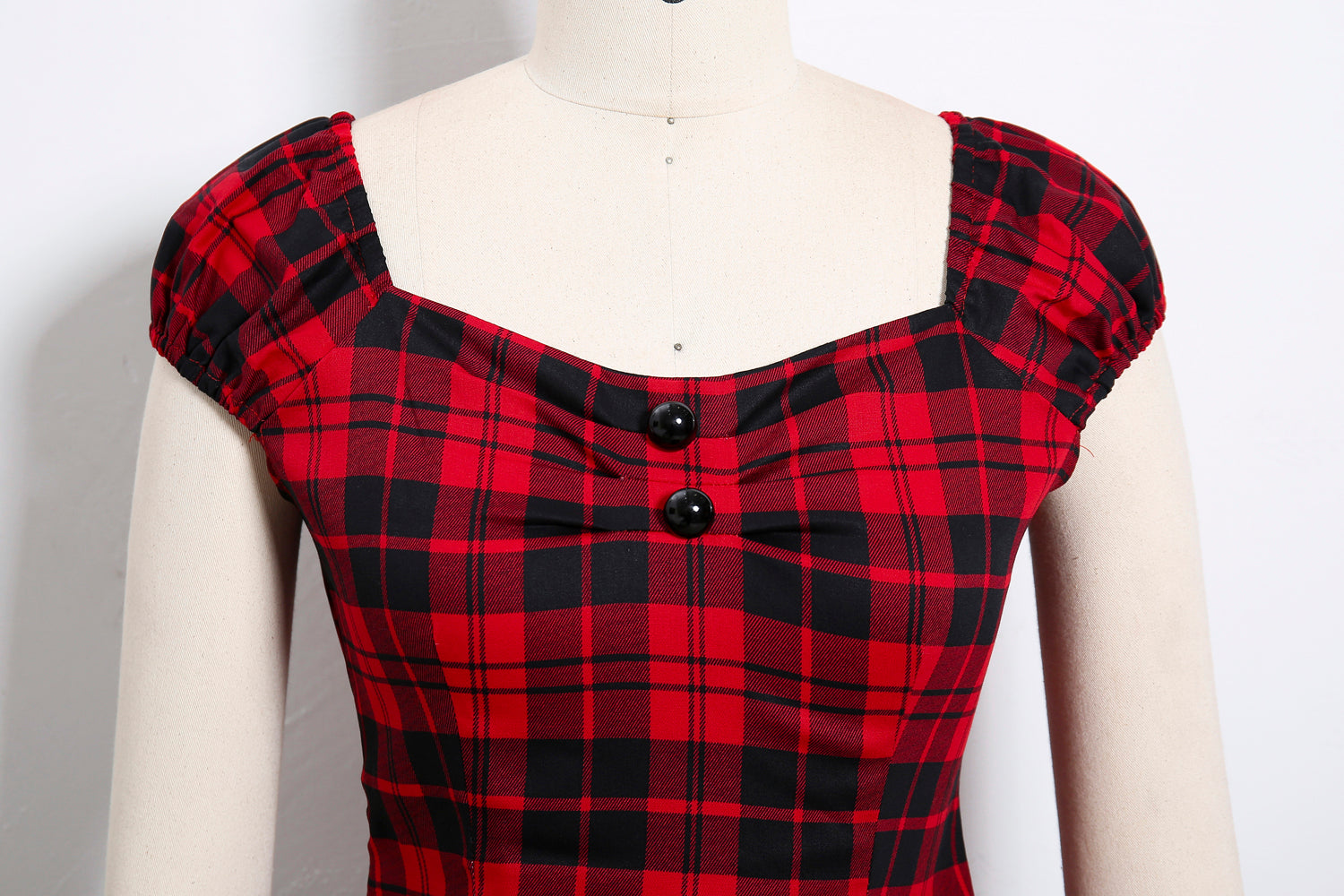 Damen Vintage 1950er Party Top Polka Plaid Rockabilly 40er Flügelärmeln Baumwollhemden Tops (S-2XL)