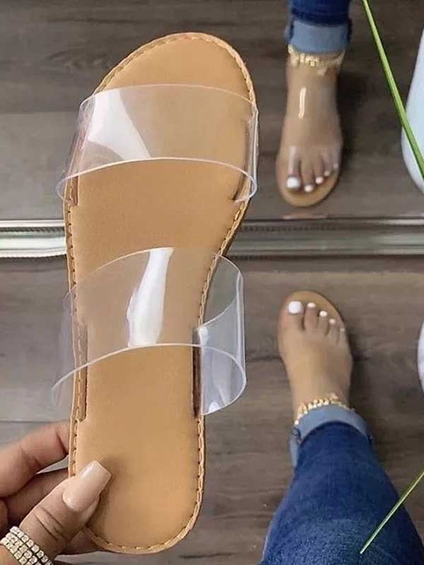 Lässige, flache Slide-Sandalen mit Print
