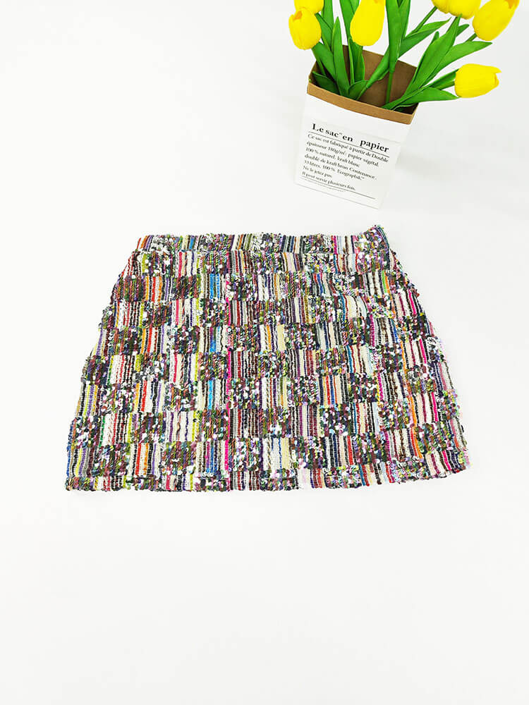 Miniröcke mit Pailletten-Patchwork-Streifenmuster