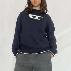 Jacquard-Strickpullover mit kontrastierendem Logo